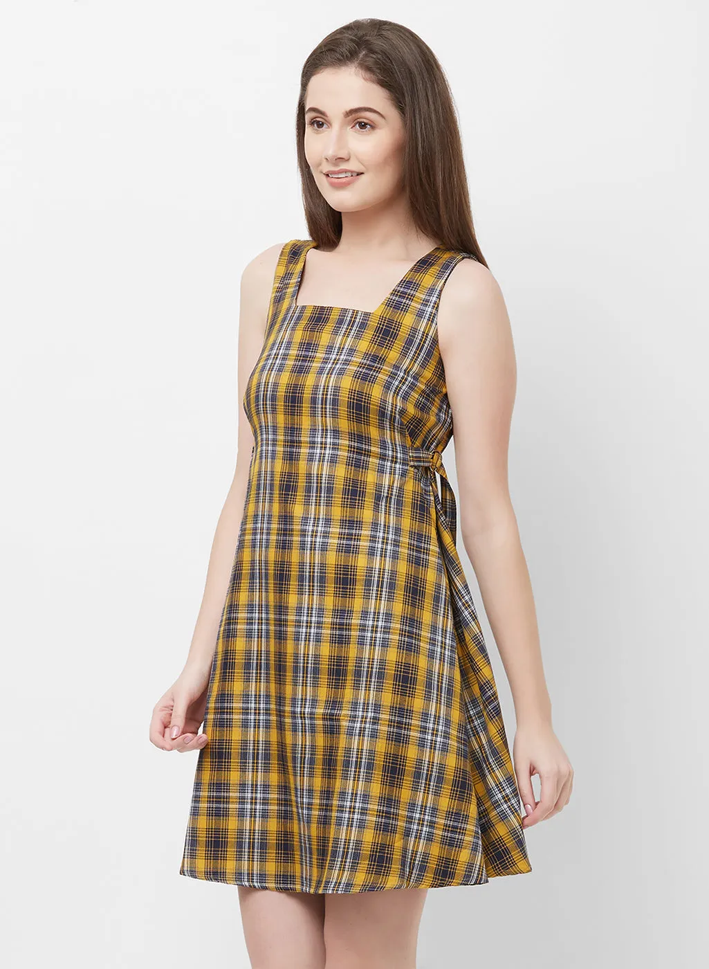 Yellow Checkered Short Dress
